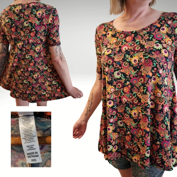🌺🏵🌸🌼LuLaRoe short sleeve tunic, multi-color daisies sz XXS - Picture 2 of 4